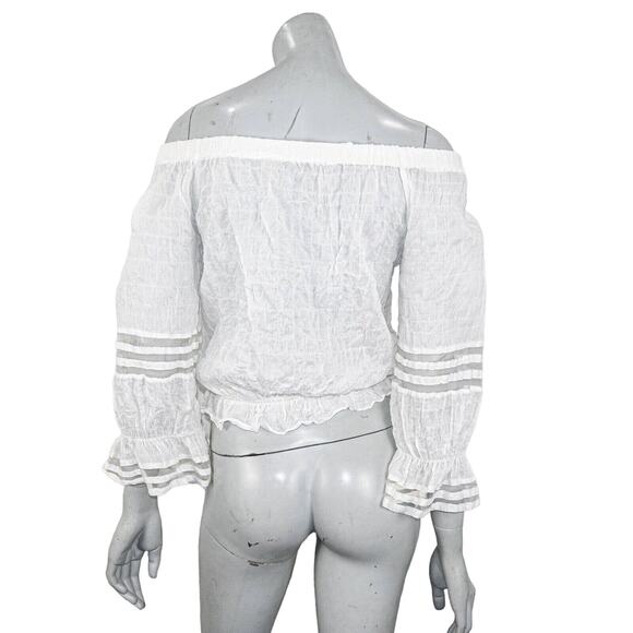 27 Miles Malibu off the Shoulder Blouse in Sheer White Women's Size Small - Picture 2 of 8